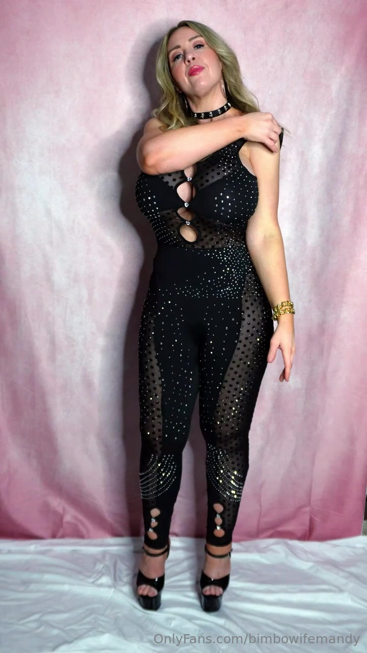bimbowifemandy stripping her sexy black cloth squeezing her big tits