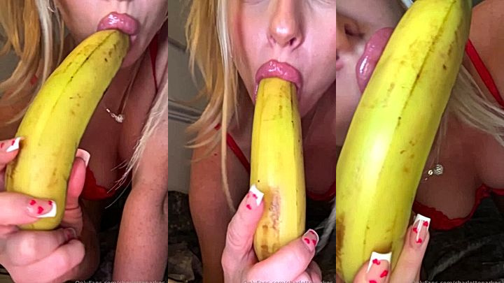 Blonde British bimbo Charlotte Parkes sucks a banana